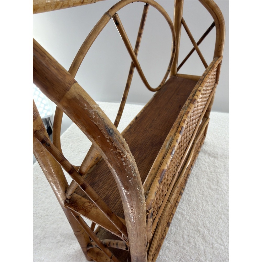 Vintge rattan bamboo hanging wall shelf/freestanding shelf 13"x13"x3" - Picture 5 of 7
